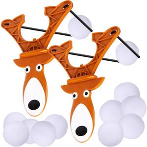 Indoor Snowball Fight Slingshot - Reindeer Slingshot Toy with 3 Balls - Shoots Balls Over 10 Feet - Cool Reindeer Toys for Kids - Sling Shot Reindeer Toy Shoots Fake Snowballs - Stocking Stuffers