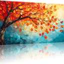 GYJAGHL Autumn Tree Canvas Wall Art, Orange Fall Leaves, Textured Oil Painting Style,Living Room, Bedroom, Home Office, Oil Painting Mural, Colorful Tree of Life in orange and green, Modern Home Decor 20" x 40"