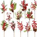 GoClimber 12 Pack Christmas Tree Picks, 12 Inch Artificial Christmas Flowers Assorted Red Berry Picks and Sprays for Christmas Tree Filler Floral Arrangement DIY Wreath Winter Holiday Season Dcor