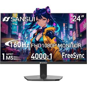 SANSUI 24 Inch Gaming Monitor 160Hz FHD 1080P Computer Monitor, FreeSync 1ms 4000:1 Contrast, HDMI DP Ports VESA Support Eye Care Monitor for Gaming Office (HDMI Cable Included ES-G24F4M)