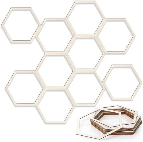 Gerrii 24 Pcs 5.8 Inch Honeycomb Decorations Unfinished Wooden Hexagon Wall Decor Hexagon Wall Stickers Decorative Wood Honeycomb Beehive Sign for Baby Shower Honeybee DIY Birthday Party Decor