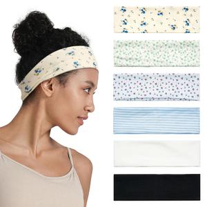 QIUTIMIY Headbands for Women Non Slip - 6 Pack Soft Stretchy Cotton Hair Bands for Womens Hair Fashion Sports Headbands for Yoga, Workout, Running, Gym, Daily WearStyle 2