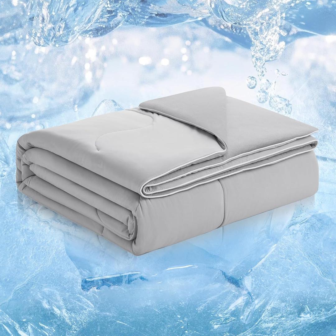 Cozy Bliss Viscose Cooling Comforter Queen Size, Reversible Cooling Blanket for Hot Sleepers and Night Sweats, Q-Max 0.4 Breathable Summer Comforter Quilt, Lightweight Soft Silky Smooth, Cool Grey