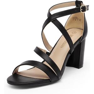 DREAM PAIRS Womens Ankle Strap Dress Pump Low Chunky Heel Sandals (9 Wide)