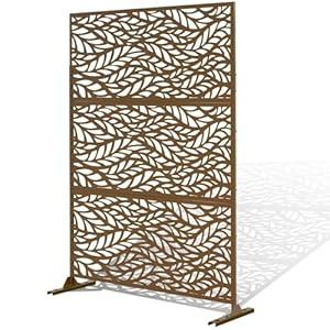Fence Privacy Screen, Decorative Outdoor Divider with Stand, no dig Fence Outdoor Privacy Screen, Privacy Fence for confrence Room and Balcony, Yard, Patio, Garden (net-corten Steel)