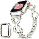 Mesime Compatible with Apple Watch Band 38mm 40mm 41mm 42mm 44mm 45mm 46mm, Women Bling Jewelry Bands with Tempered Glass Screen Protector Case, Shiny Strap for iWatch Series 11/10/9/8/7/6/5/4/3/2/1/SE