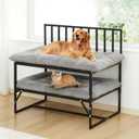 Leinuosen Dog Bunk Bed with Storage Shelf, Height Adjustable Beside Dog Bed for Large Dogs, 44"x39"x28" Heavy Duty Metal Frame Up to 300 LBS, Attaches to Human Beds with Removable Washable Cushion