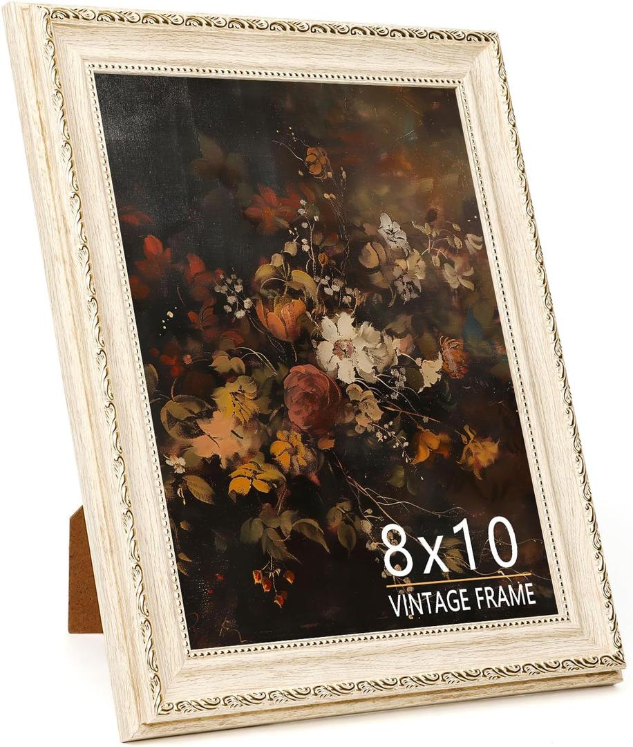 8x10 Vintage Picture Frame, Cream Ivory PS Photo Frame with Wood Grain Texture, Antique-Style 8 x 10 Frame for Living Room, Bedroom, Office or Gallery Wall, Retro Home Decor Gift 1 Pack