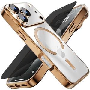 Misscase for iPhone 17 Pro Max Case with Privacy Screen Protector,[Camera Lens Protector] Clear Magnetic Luxury Plating Compatible with MagSafe Elegant Anti-Scratch Case 6.9 inch Gold