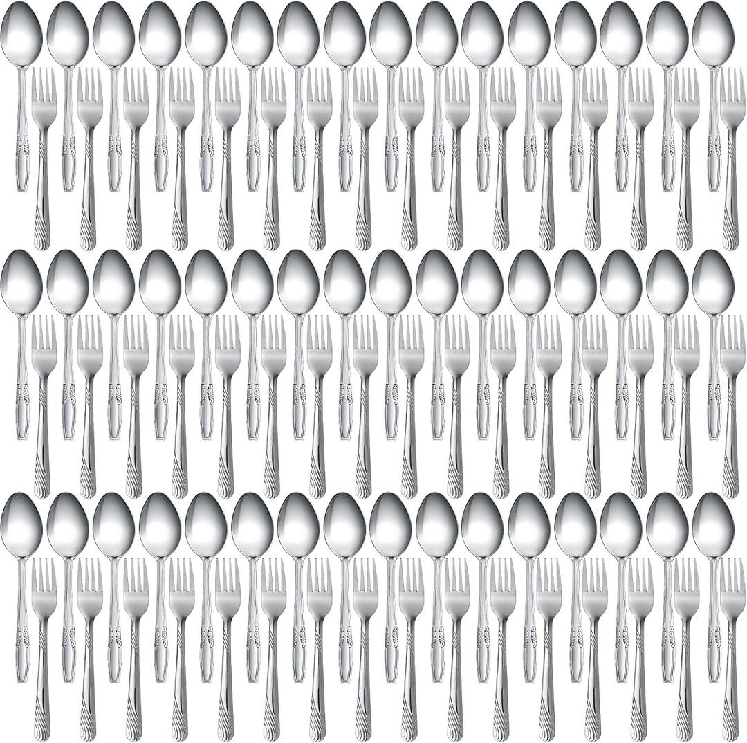 100 Pieces Forks and Spoons Silverware Set Stainless Steel Flatware Cutlery Set Dinner Forks and Spoons Mirror Polished Dishwasher Safe Utensil for Kitchen Restaurant or Home