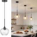 Glass Pendant Lights for Kitchen Island, 7.7" Modern Matte Black Pendant Light Fixtures Small Farmhouse Hanging Light for Kitchen, Dining Room, Sink, Bathroom