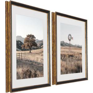 Framed Rustic Landscape Wall Art Set of 2 Country Farmhouse Decor with Tree and Windmill Prints Western Vintage Frame Wall Decor for Living Room, Bedroom, or Office 16"x20"x2