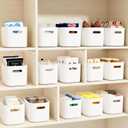 Orgidol 10 Pack White Plastic Storage Bins, Storage Container for Organizing, Storage Boxes with Handle for Shelves, Cute Organizer Bins for Craft, Snacks, Pantry, Cabinet, 9.69x6.7x5.7 inch