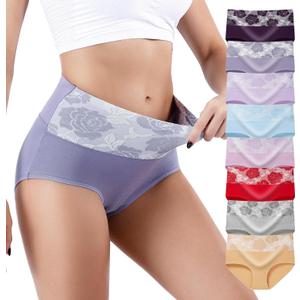Honzadar Women's Cotton Underwear with Tummy Control & High Waist, 5-Pack Full Coverage Briefs (4X-Large Plus)