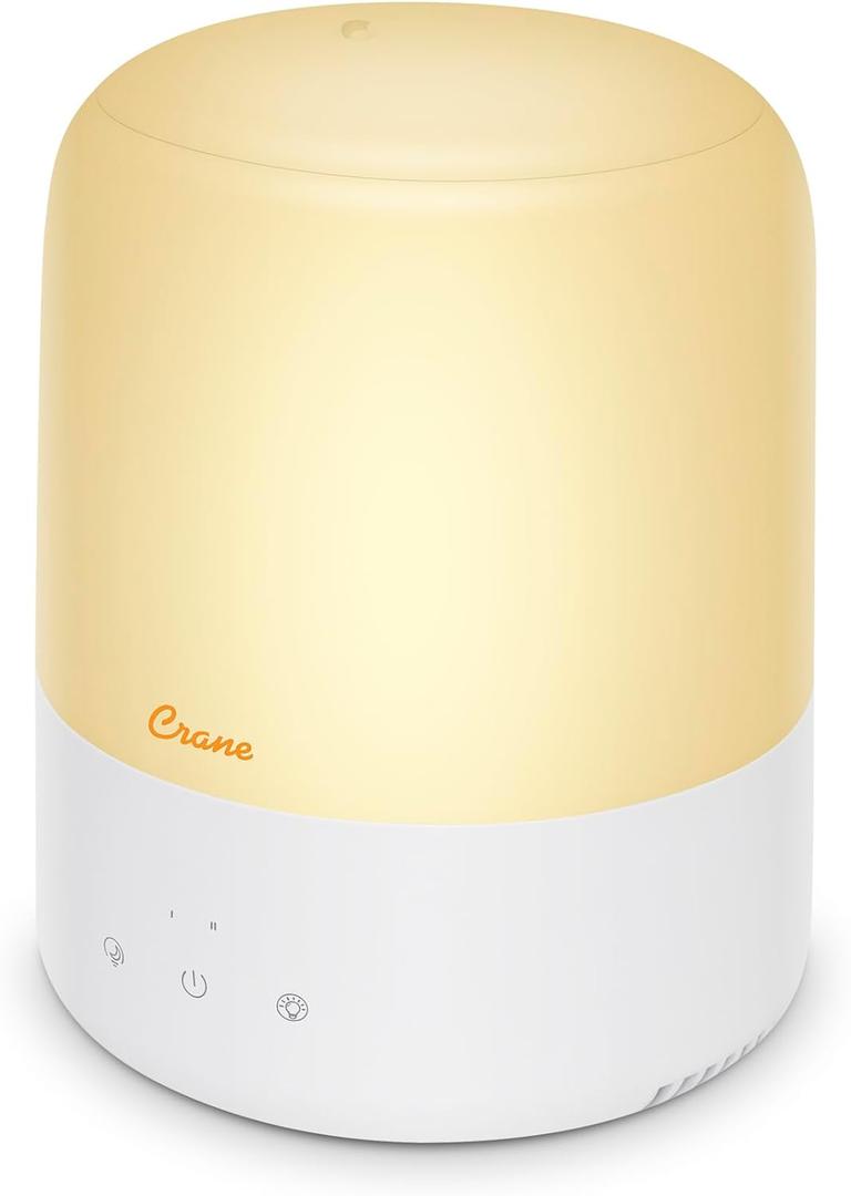 Crane Top Fill Mini Humidifier for Bedroom and Nursery 3-In-1 Essential Oil Diffuser Sleep Light 0.5 Gallon Baby Humidifier