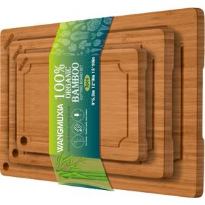 Durable Bamboo Cutting Boards for Kitchen  3-Piece Set with Deep Juice Grooves, Carbonized Surface & Heavy-Duty Design, Perfect for Charcuterie, Meat, and Vegetables