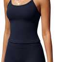 SUUKSESS Women 2 Piece Workout Sets High Waisted Tummy Control Biker Shorts Halter Padded Tank Tops (Blue, L)