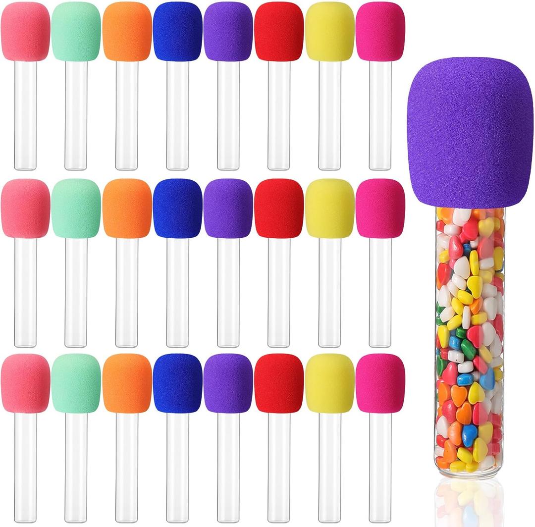 Glooglitter 24 Sets Microphone Candy Tubes Fake Colorful Prop, Microphone Rock Star Toy Candy Tube, for Karaoke Disco Theme Birthday Party Disco Singer Stage Costume Prop (Classic)