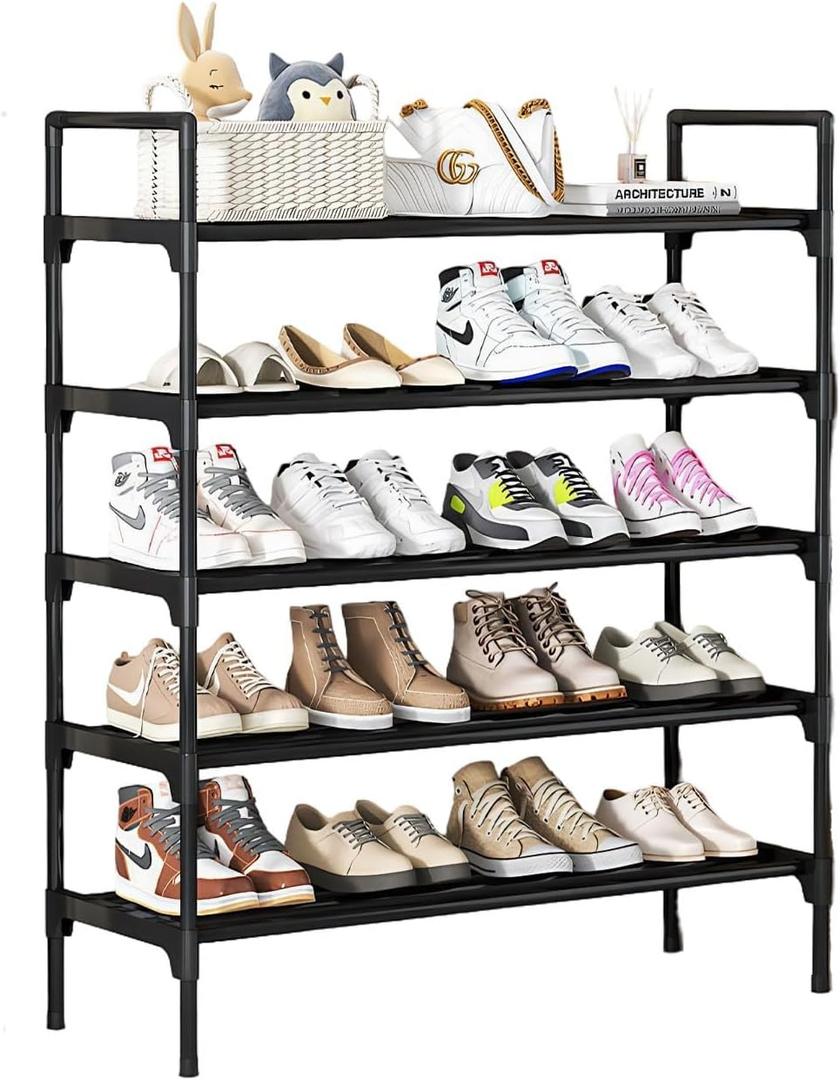 Metal Shoe Rack - 2-8 Tier Adjustable, Tall & Space-Saving Organizer for Closet/Entryway | Holds Multiple Pairs, Sturdy Steel Construction (Black, 5layers 30.71inch)