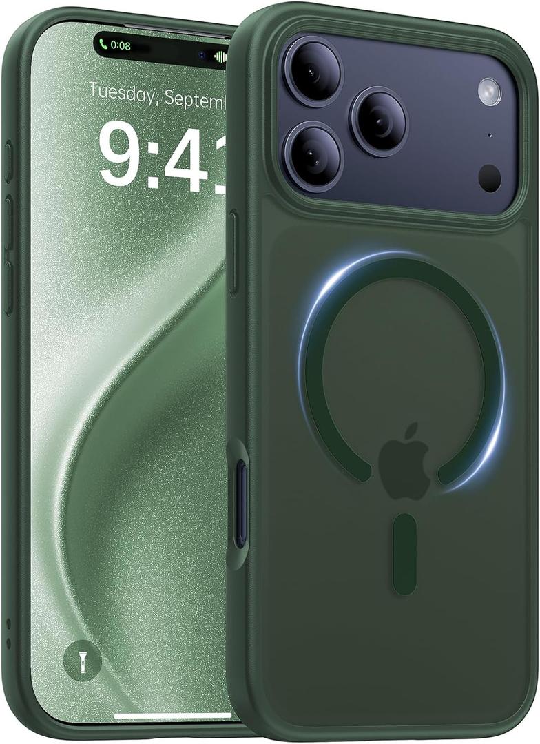 Magnetic for iPhone 17 Pro Case,[Anti-Slip][Compatible with MagSafe][Military Grade Drop Protection] Shockproof Protective Translucent Matte Phone Case for iPhone 17 Pro Case,Forest Green