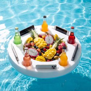Qinyoung Large Floating Drink Holder, White Floating Refreshment Table Tray Compartment, Portable Pool Tray for Swimming Pool Accessories Hot Tub Beach and Party Decor (Round Five Hole)