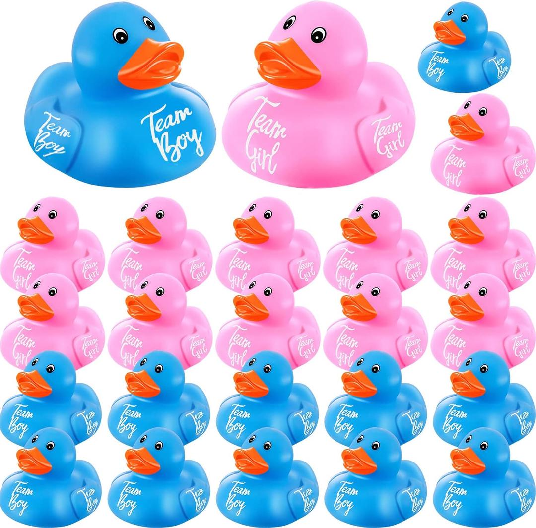 Deekin 24 Pieces Pink Blue Gender Reveal Rubber Ducks in Bulk Mini Ducky Bath Toys Small Ducks for Baby Shower Gender Reveal Party Favor Decorations(Team Boy / Girl)