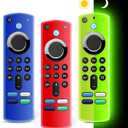 (3 Pack) ONEBOM Firestick Remote Cover 3rd Gen with Alexa Voice Remote 4K,Fire TV Stick Case Glow in The Dark,Anti Slip Shockproof Silicone Protective Case with Lanyard(Glow Green&Blue&Red)