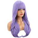 BERON Women Light Purple Long Curly Wig with Bangs Girls Wavy Purple Heat Resistant Synthetic Wigs Cosplay Costume Daily Party Wig