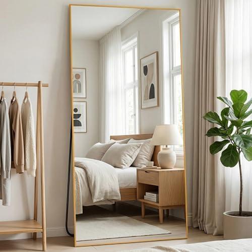 Furnbar Full Length Mirror, 79"x32" Full Body Mirror, Floor Mirrors with Stand, Body Mirrors Standing Hanging Leaning Against Wall,Aluminum Frame Mirrors for Bedroom Cloakroom,Living Room,Gold