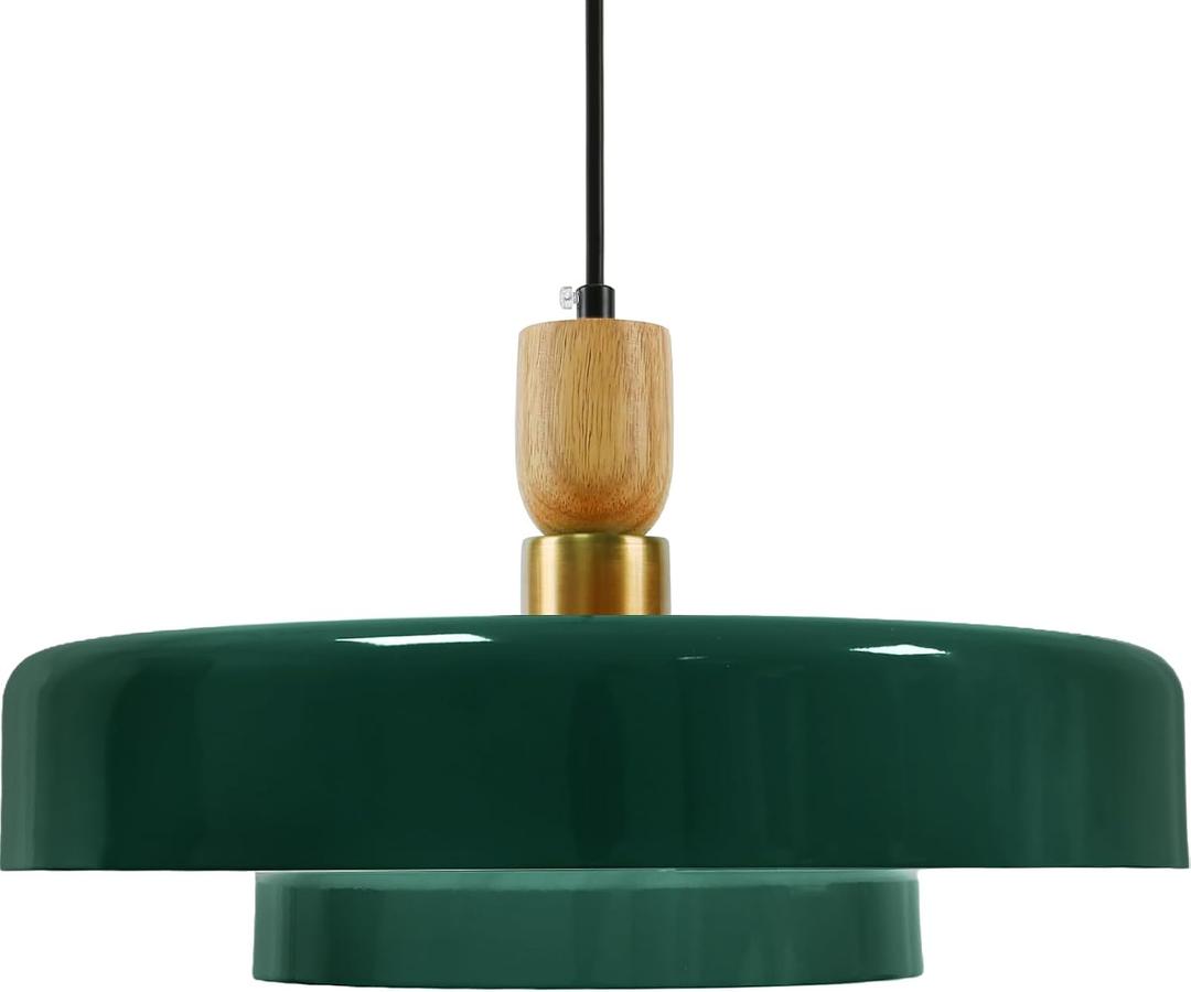 Green 2-Tier Pendant Light Fixture, 13.77" Mid Century Modern Adjustable Hanging Ceiling Lamp, Retro Farmhouse Pendant Lighting for Kitchen Island Dining Room Bedroom