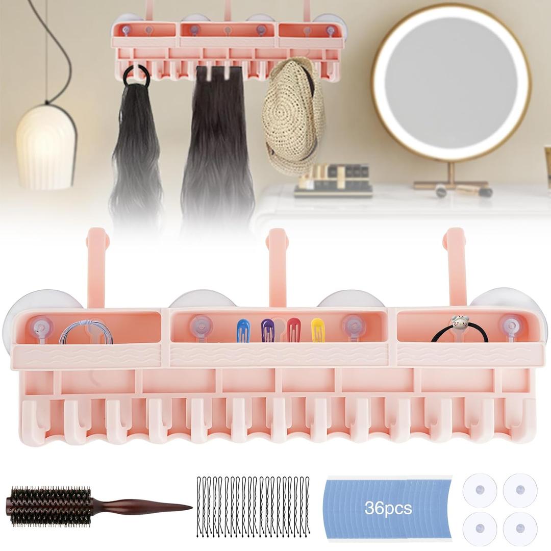 Silicone Hair Extension Holder,Durable Braiding Hair Rack Wall Mounted Wig Holder Wig Storage for Multiple Wigs for Styling,Washing,Drying,Clip-in,Wig Stand Organizer for Barber Shop,Home (Pink)