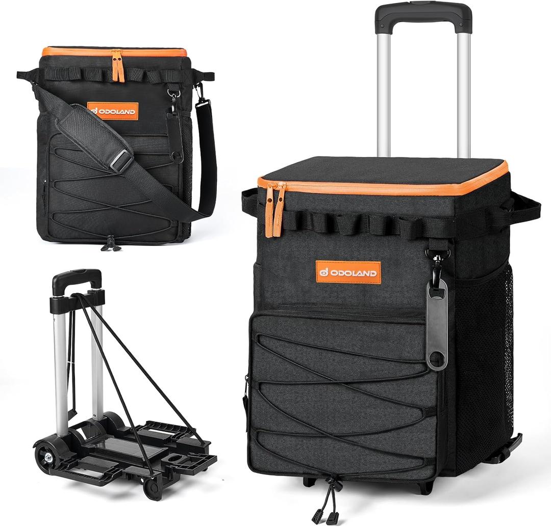 Odoland 48/72 Cans Soft Cooler with Wheels and Handle Collapsible Ice Chest Rolling Coolers on Wheels for Beach Camping Travel and Picnic. Size 48 Cans