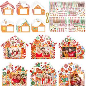 Jetec 48 Sets Gingerbread House Christmas Picture Frame Craft Kits with Stickers DIY Christmas Photo Frame Craft Candy Gingerbread Craft Picture Frame Ornament for Christmas Tree Home Decor Gift