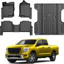 KUST Floor Mats Bed Mat Set for 2017-2024 Nissan Titan, 2016-2024 Titan XD Crew Cab, 5.6FT Truck Bed Liner All Weather TPE Rubber High Edge Heavy Duty