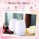 Layhit 32 Pcs White Stemless Wine Glasses Plastic Reusable Unbreakable Whiskey Champagne Drinking Glasses Cups for Wedding Anniversary Mother's Day Birthday Party(10 Oz)