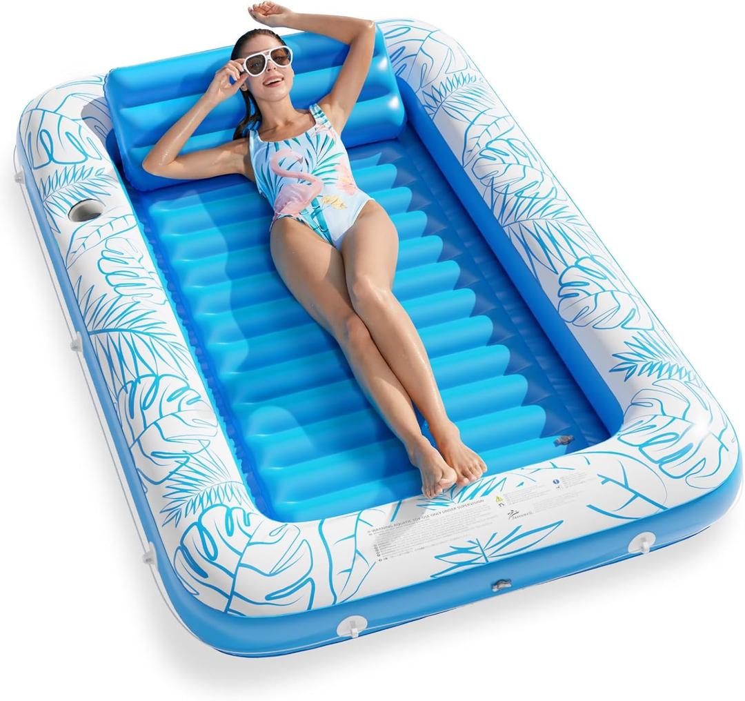 Inflatable Tanning Pool Lounger Float - Jasonwell 4 in 1 Sun Tan Tub Sunbathing Pool Lounge Raft Floatie Toys Water Filled Bed Mat Pad for Adult Blow Up Kiddie Pool Kids Ball Pit Pool (L)
, 70×52"