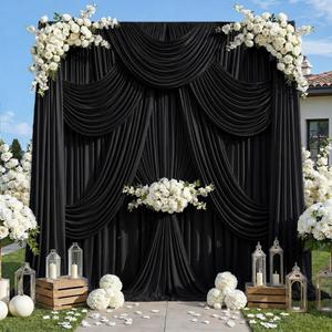 40ft x 12ft Black Backdrop Curtains, Wrinkle Free Thick Fabric Polyester Curtains Backdrop Drapes Cover for Parties Wedding Birthday Photography Background, 8 Panels 5ft x 12ft