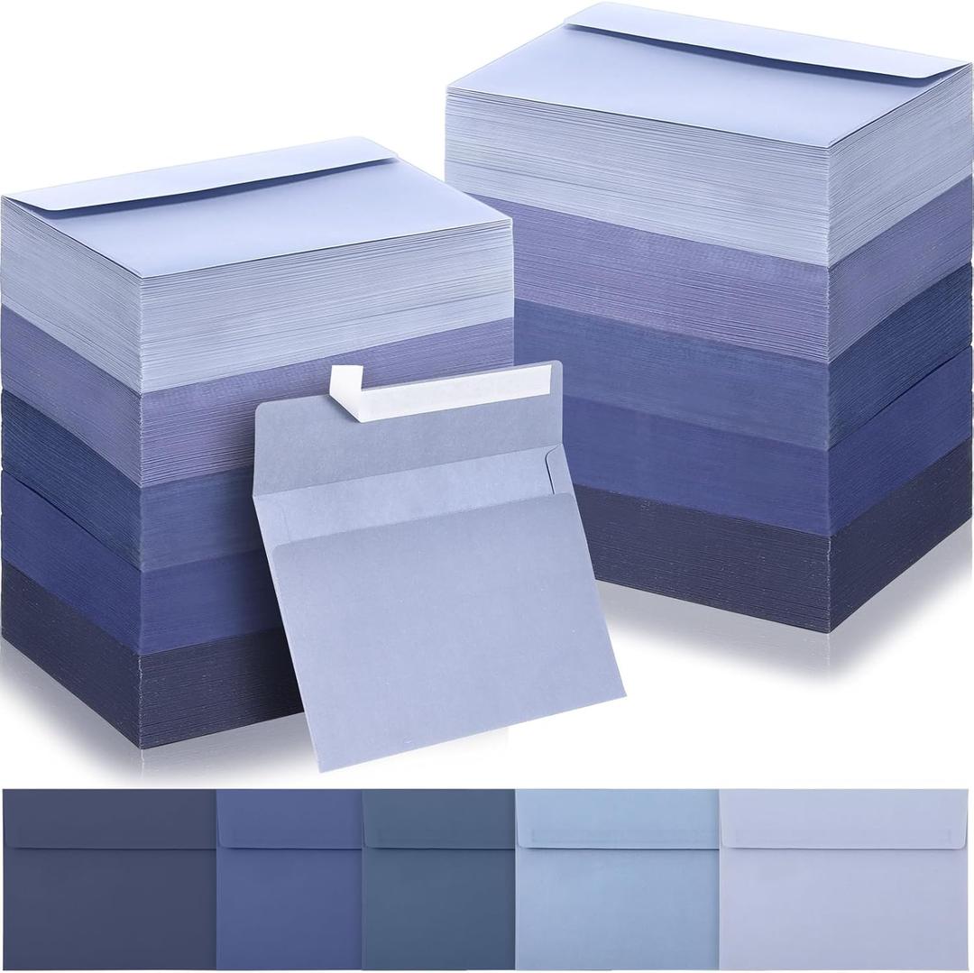 Zhanmai 400 Pack A7 Envelopes Bulk for Invitation 5 x 7 Self Adhesive Envelopes Gradient Colored for Gift Cards, Wedding, Greeting Letters, Mother's, Birthday Party 5.25 x 7.25 in, 120 GSM(Blue)
