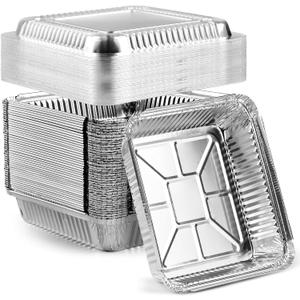 40 Pack 8x8 Inch Aluminum Pans with Clear Plastic Lids - Square Baking Cake Pans - Foil Pans with Lids - Disposable Food Containers Great for Cooking, Heating, Storing, Prepping Food