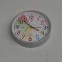 Wall Clock for Kids Learning to Tell Time Easily Non Ticking Battery Operated Kids Teaching Clock Silent Colorful Teaching Time Clock Decorative for Kids Room Classroom School (8 Inch) (Silver)