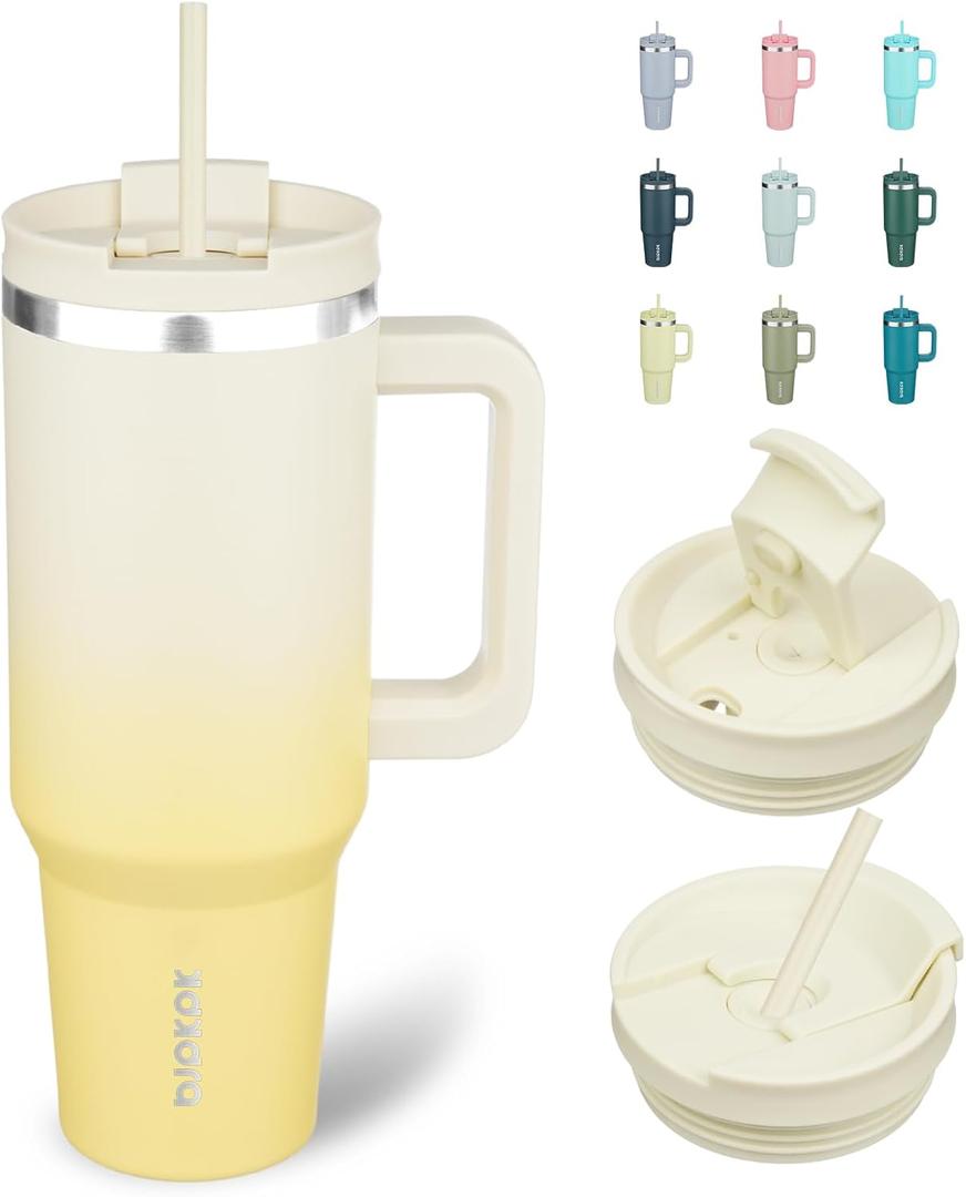 BJPKPK 40 oz Tumbler With Handle Insulated Tumblers With Lid And Straw Stainless Steel Thermal Cup, Lemon