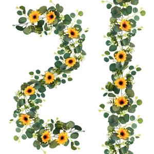 Uieke 2 Pack Artificial Sunflower Garland, 6ft/Strand Silk Sunflowers Hanging Vines Flowers Garland with Green Leaves for Room Kitchen Garden Birthday Wedding Baby Shower Party Table Decor