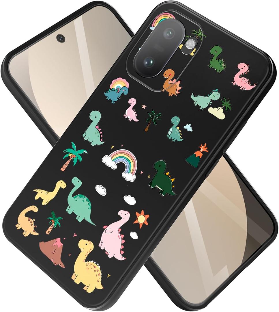 for OnePlus 15R Case 5G Phone Minimalist Slim TPU Flexible Protective Cover Ultra-Thin Silicone Black Cute Cartoon Protective Case (Dinosaur World)