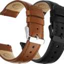Fullmosa 18mm 20mm 22mm 24mm Leather Watch Bands, 2 Pack Soft Quick Release Watch Strap Compatible with Garmin Vivoactive 5/6/4/3, Venu 4/3S/2S, Samsung Galaxy Fossil Amazfit for Men Women,22mm Toffee Brown&Silver/Black&Black