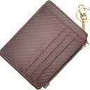 woogwin Slim RFID Credit Card Holder for Women Mini Front Pocket Wallet Purse With Keychain (Carbon Fiber Leather Coffee)