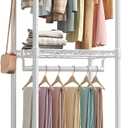 NEWBULIG Heavy Duty Adjustable Clothes Rack with Wheels, Adjustable Rolling Metal Freestanding Garment Closet Organizer with Double Rods & 2 Side Hooks for Hanging Clothes, 23" x 15" x 75", White