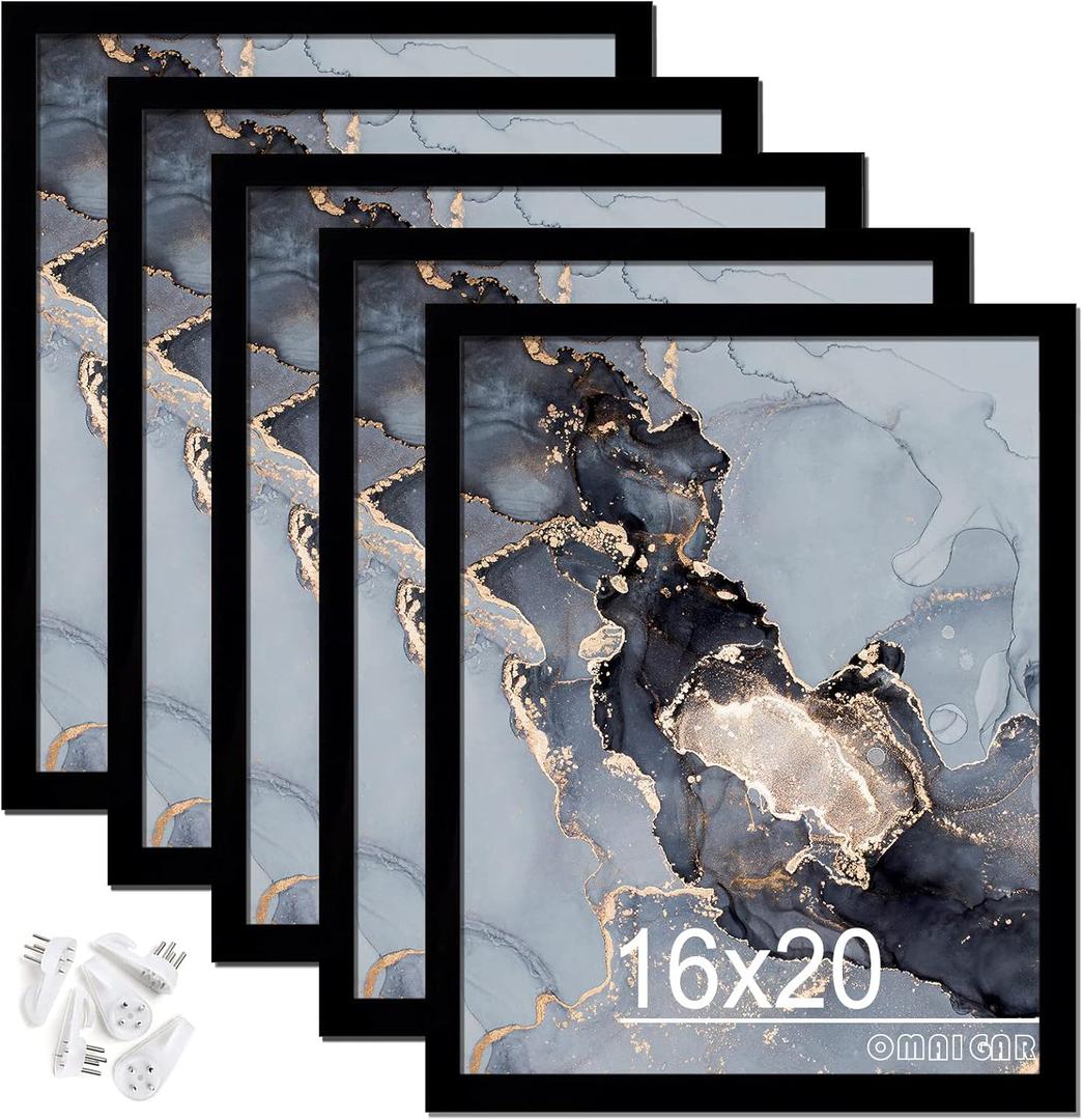 OMAIGAR 16x20 Picture Frame Set of 5, Black Photo Frames for 16 by 20 Poster Photo Canvas Certificate, High Transparent Acrylic Frame on Wall Desktop Horizontal Vertical 16 x 20, Black  OMAIGAR 16x20 Picture Frame Set of 5, Black Photo Frames for 16 by 20 Poster Photo Canvas Certificate, High Transparent Acrylic Frame on Wall Desktop Horizontal Vertical 16 x 20, Black