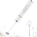 DSP Handheld Milk Frother Rechargeable, Electric Whisk for Coffee, 2 Stirring Rods 3 Speed Adjustable, Low Noise Drink Whisk for Lattes, Matcha, Hot Chocolate, Egg (Blizzard White)