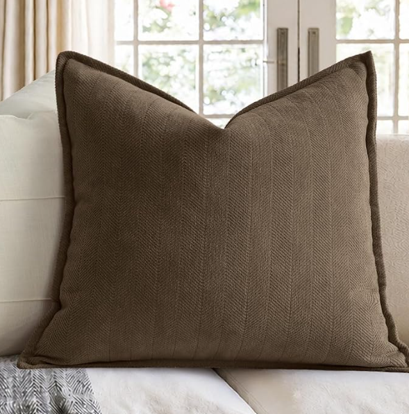 ZWJD Brown Pillow Cover 24x24 Chenille Throw Pillow Cover with Elegant Design Soft and Luxurious Decorative Throw Pillow for Couch, Bed, and Home Decor