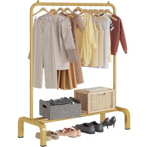 JIUYOTREE Standard Clothes Clothing Garment Rack with Storage Shelves Clothes Organizer for Hanging Clothes Coat Jacket Shirt Sweater Jeans Gold (34"W x 16.7"D x 58"H without wheels)